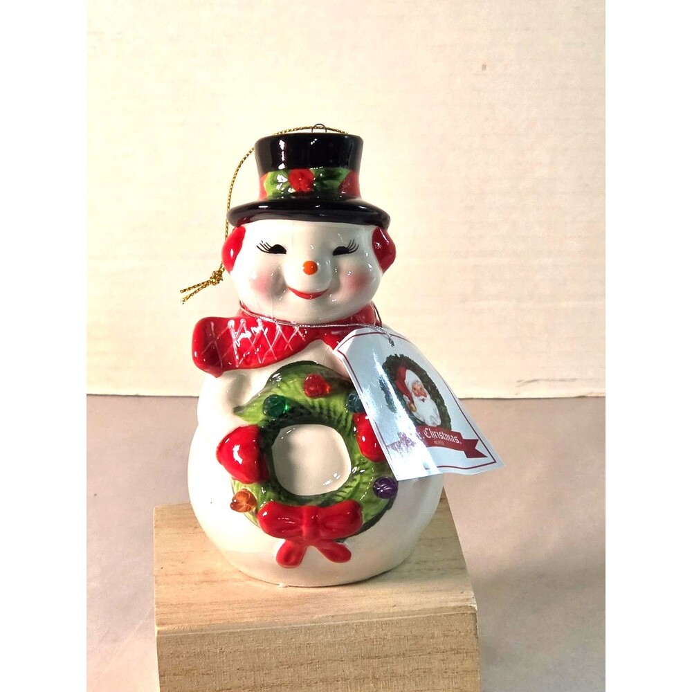 New Mr. Christmas Ceramic Snowman Lighted Tree Ornament Follow the Magic